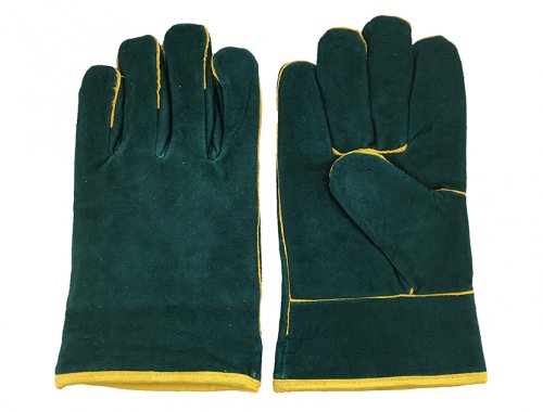 11” blackish green cowhide split leather welding gloves
