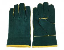 11” blackish green cowhide split leather welding gloves