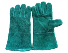 13" Emerald green cowhide splits leather welding gloves