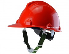 Red Hard hat with chin strap