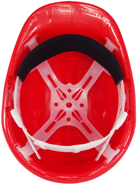 red safety helmet inside photo