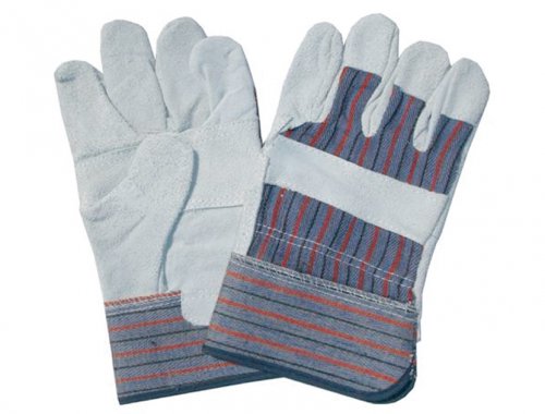 Guantes de Cuero Serraje de Vaca Natural de 10.5 Pulgadas | Puño Engomado a Rayas | MUSSE