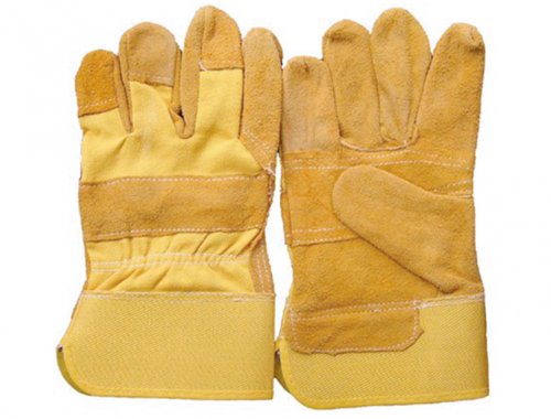 10.5 Inch Yellow Cow Split Leather Gloves | Yellow Rubberized Cuff | MUSSE