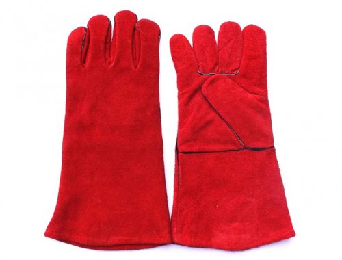 14 inch Red cowhide splits leather welding gloves, guantes de seguridad ...